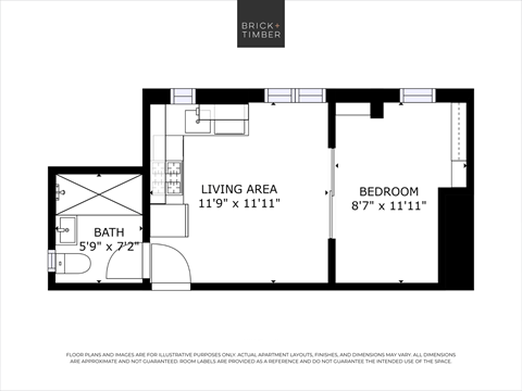Floor plan for 1 bed, 1 bath, 710 sqft